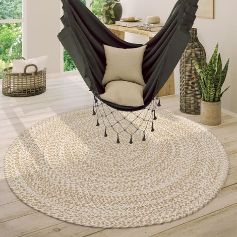 Paco Home Teppich Rund Wohnzimmer Jute Boho Ethno Muster Modern Handgefertigt Naturteppich Beige, 120 cm Rund