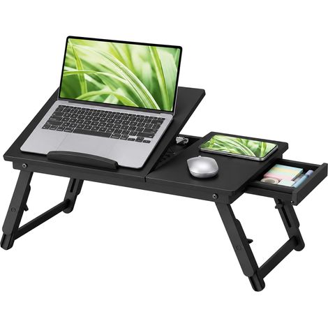Relaxdays Laptop Table for Bed & Sofa, Foldable Bed Table, Bamboo, Height-Adjustable, Bed Tray, Black/Black (1/5)
