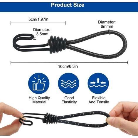 10-teiliges Set Gummispanner mit Spiralhaken, kurze elastische Spannhaken, Planenspanner mit Doppelhaken, 15 cm (1/4)