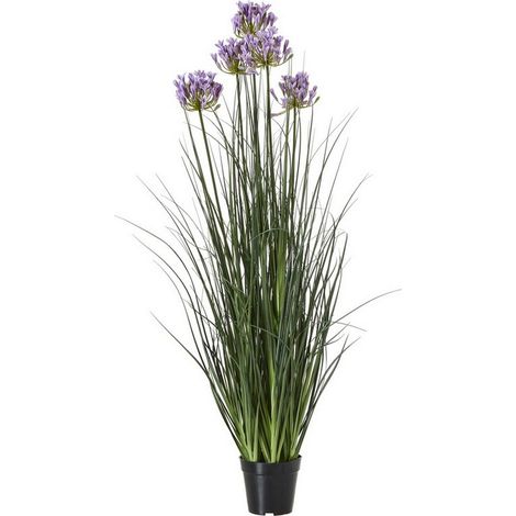 Large Purple Agapanthus Plant in Pot - Plastic - L14 x W14 x H120 cm - Green