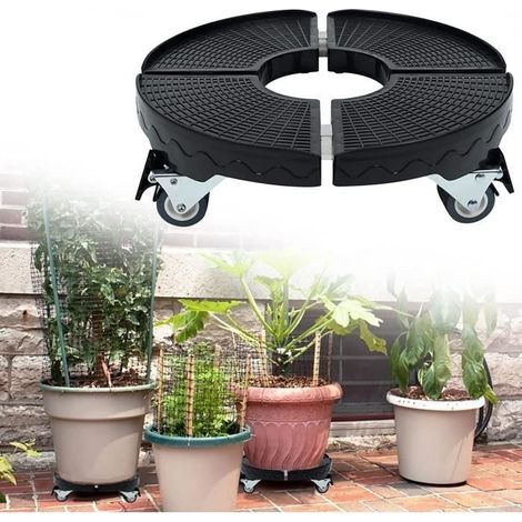 Plateau roulant extérieur rouleau pour plantes et intérieur Taille Support pour pot de fleurs avec roues rotatives à 360° (Noir) (1/4)