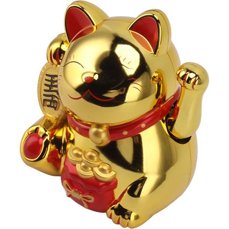 Chat porte-bonheur décoratif électrique à bras oscillant de 14 cm (5,5 po), mignon, en plastique, pour comptoir de caisse MLY11020-4, couleur or (1/5)