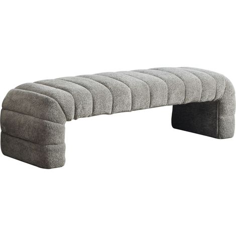 CAIziBanquette de lit rembourrée moderne sans accoudoirs en chenille, avec capitonnage à rainures, chaise longue & tabouret pour salon, chambre, entrée, Gris
