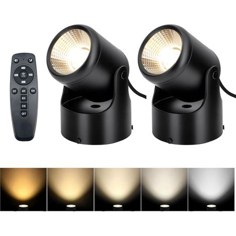 Lot de 2 spots LED d'intérieur, éclairage indirect, lumière blanche réglable 2700K-6500K, télécommande, 120 V, câble de 1,8 m avec interrupteur. (1/5)