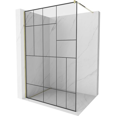Mexen Kioto Duschwand 90 x 200 cm, Transparent/Schwarzes Design 8 mm, Gold - 800-090-101-50-78