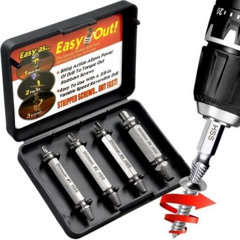 4pcs Forets extracteur, Acier trempé, Pour vis cassées rouillées, Perceuse manuelle (1/4)