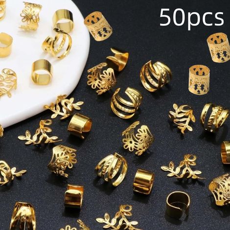 50 accessoires de cheveux dorés pour tresses, bijoux pour dreadlocks, pinces à cheveux pour accessoires dreadlocks, pinces à cheveux spirales, accessoires de cheveux pour dreadlocks pour hommes, femme (1/5)