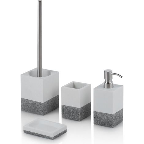 "Set bagno 4 pezzi CARRARA bianco e grigio in resina e metallo"