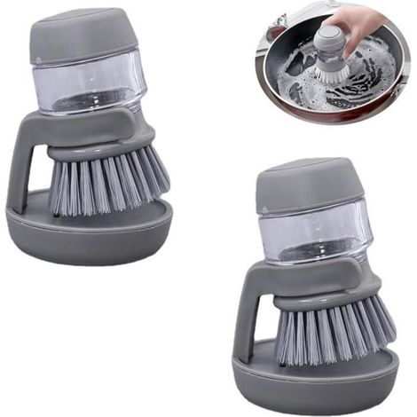 2 Pièces Brosse à Vaisselle de Cuisine,Brosse Vaisselle avec Réservoir,Brosse de Lavage avec Distributeur de Liquide(Gris) (1/4)