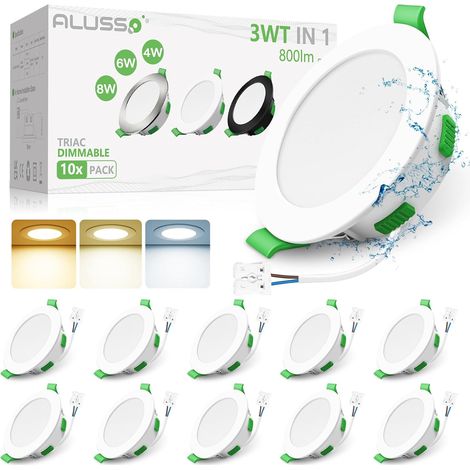 Lot de 6 Spot LED Encastrable 68mm,7W Led Spot Dimmable AC 220-240V,3000K 4000K 6500K Étanche IP44 Réglable Plafonnier Encastré pour Salle de Bain,Salon,Chambre,Cuisine,Rond,Noir (1/5)