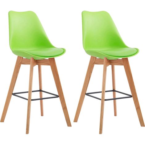 Lot de 2 tabourets de bar style scandinave avec assise en plastique et PVC vert et structure en bois naturel 100006451 (1/5)