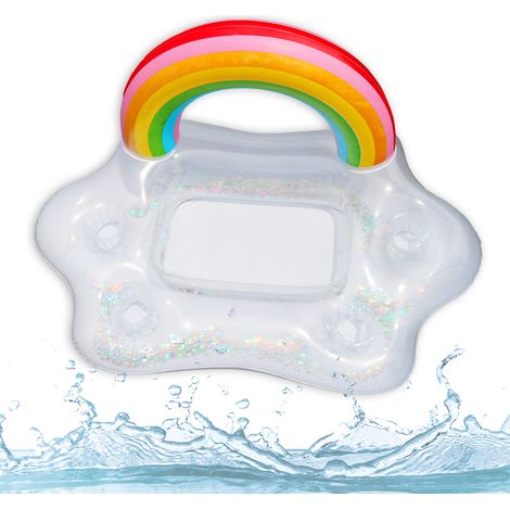 Porte-gobelet gonflable en forme de nuage arc-en-ciel, bar flottant pour salades, fruits et boissons, idéal pour la plage et l'été