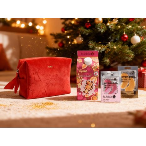 SET DA BAGNO E CURA ALL AURA CON BORSA COSMETICA IN VELLUTO (1/5)