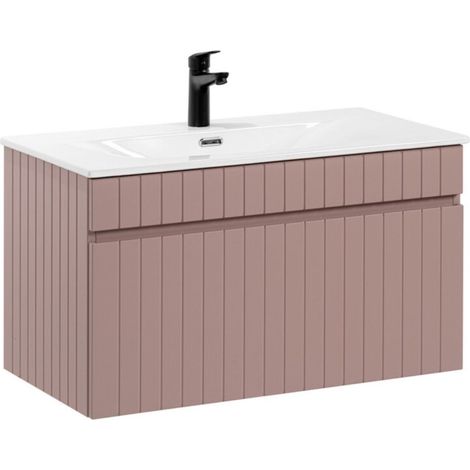 Set bagno ICON: mobile sottolavabo 80cm rosa cipria + lavabo da incasso bianco
