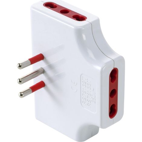 ADATTATORE ULTRAPIATTO TRIPLO SERIE 'EMILIA EXTRA PIATTA' presa 2P+T 10A - spina 2P+T 10A / bianco