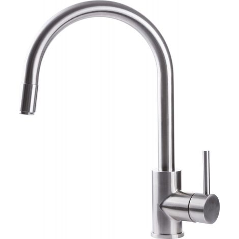 Rubinetto Cucina Miscelatore Monocomando Lavello Canna Tonda Doccetta Estraibile n Acciaio Inox (1/2)
