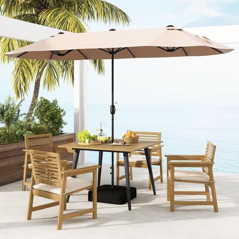 Table de Salle à Manger d'Extérieur pour 4 Personnes Table de Patio en Bois d'Acacia de 107 cm avec Trou pour Parasol de 5 cm Pieds en Métal (1/3)
