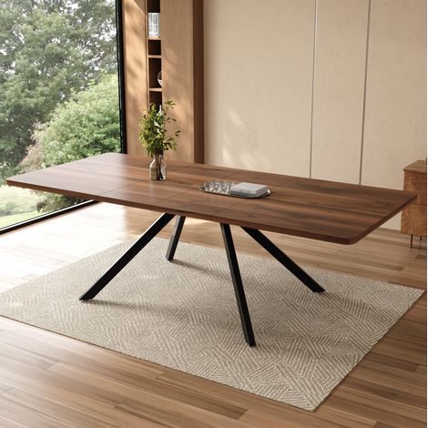 Mesa de comedor extensible de 160/200/240 x 90 cm para 6 a 10 personas, MDF de nogal, estructura estable. (1/5)