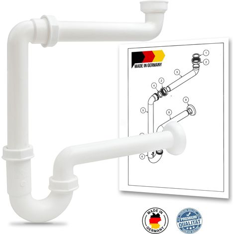 BERNSTEIN - Siphon plastique pour lavabo évier et vasque salle de bain avec joints et double bague pour étanchéité - Blanc - Raccord 1 1/4" Ø32mm (1/4)