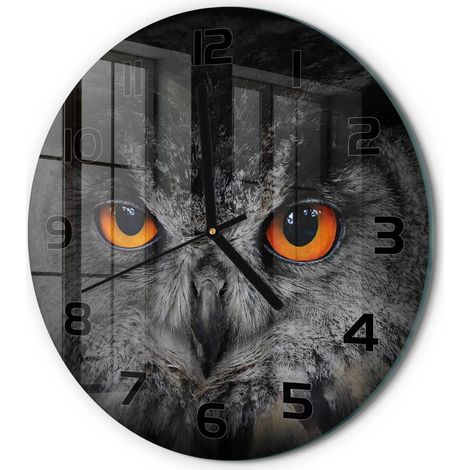 Horloge Murale Ronde Salon Cuisine Bureau Verre Trempé Sans Tic-Tac Moderne Hibou fi 30 cm (1/5)