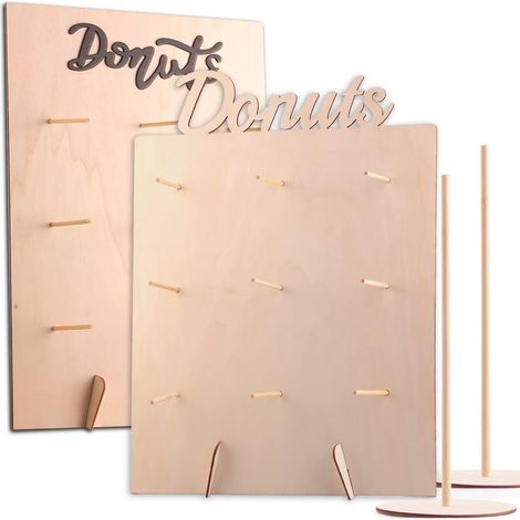 4 Pièces - Support Donut - Présentoir Bois - Mur Et Tour - Pour Mariage Anniversaire Fête - Naturel - 40x29,8cm Et 29,5x12,3cm (1/5)