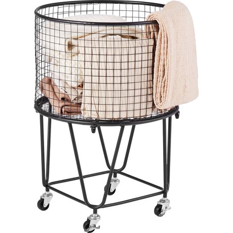 Chariot à linge rond et mobile avec roues pivotantes à 360°, panier à linge, charge de 27,2 kg, capacité de 40 L chariot de courses robuste en acier carbone pour camping, épicerie et bagages (1/5)