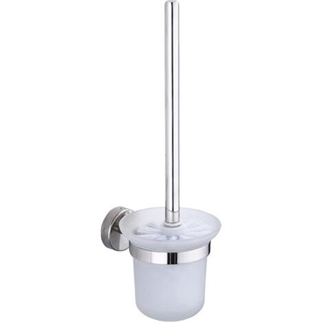 BUNTHAUS Brosse WC et Support, Ensembles de Brosses de Toilette pour Salle de Bain avec Poignée en Acier Inoxydable et Bol en Verre Trempé,Auto-pâte Mural,Argent