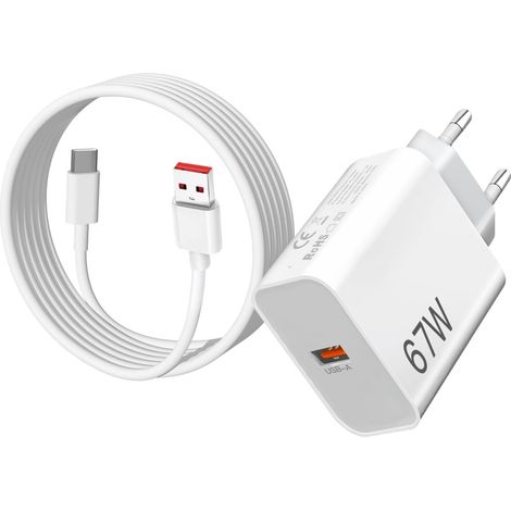 67W Chargeur Rapide pour 15 14 Pro 5G/13 12 15C,15T 14T USB Prise Secteur et et Turbo Câble pour 17 15 Ultra/17T 13T 14 13 A5 A3 14C 13C/Note 11 10,X8 X7 X6 F7 F6 (1/5)