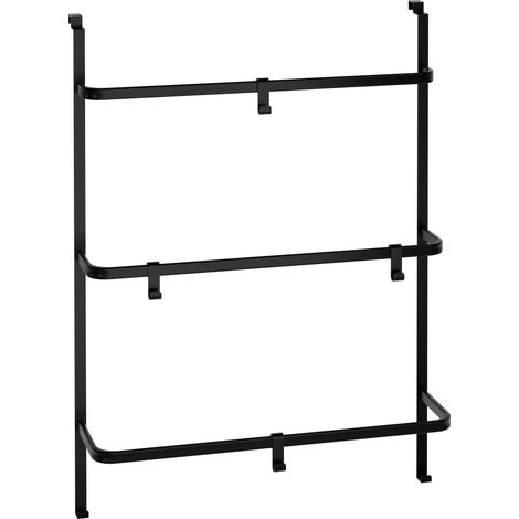 CLP – Porte-serviettes suspendu 3 bras en métal noir – Largeur 66 cm – Hauteur 87 cm – Fixation sans perçage – Capacité 22 kg