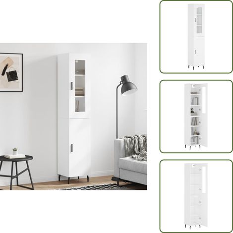 Credenza con ante - vidaXL Credenza Bianca 34,5x34x180 cm in Legno Multistrato - Credenza con piedini in metallo