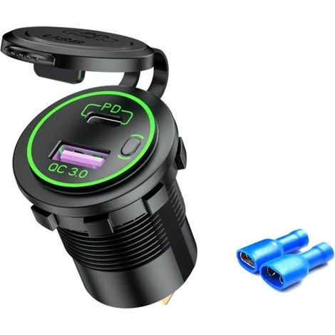Chargeur USB modifié pour bateau de moto de voiture étanche PD + QC3.0 Charge rapide, modèle: feu vert avec borne (1/5)