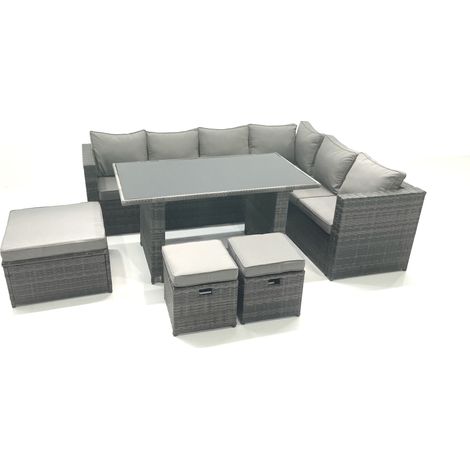 Fimous 7 Seater PE Rattan Corner Sofa Set Rectangular Dining Table Set With Seat And Back Cushion (1/5)