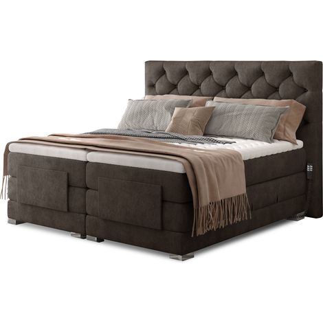Lit continental électrique tissu marron avec matelas et surmatelas Karmen-140x200 (1/5)