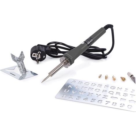 Velleman Kit de grabador y pirograbador 30W con 6 puntas, soporte y plantilla, para madera cuero corcho y espuma, mango ergonómico, calentamiento rápido, ideal para proyectos creativos DIY