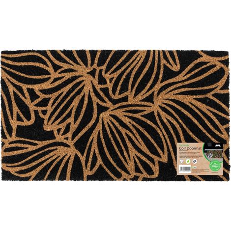 JVL Eco-Friendly Latex Backed Coir Entrance Doormat, 40x70cm - Black Floral