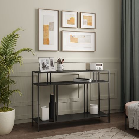 Mesa consola Kumlinge con 2 estantes metal 78 x 110 x 30 cm - Negro [en.casa] (1/5)