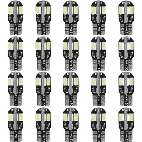 Ampoule de Cale Latérale de Voiture, 20 Pièces 8LED Ampoule de Cale Latérale de Voiture pour Canbus T10 194 168 W5W 5730. (1/5)
