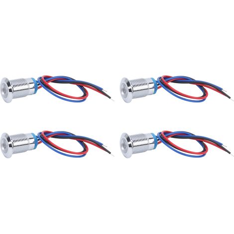 Jeu de 4 voyants LED ronds étanches 12mm bicolores rouge/bleu, pré-câblés, cathode commune, 3-6V, pour signalisation auto/moto. (1/5)