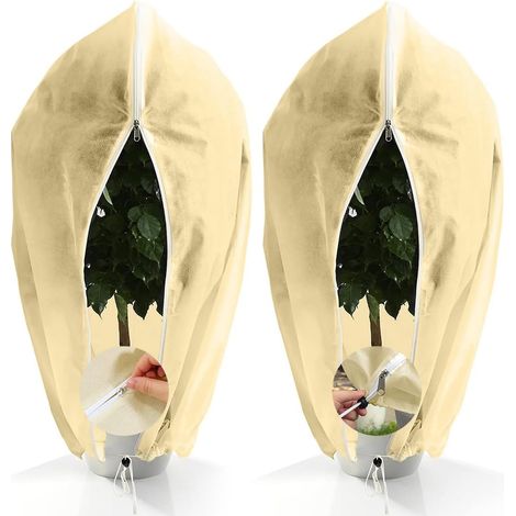 2 Pcs 100x80cm 70g/m² Voile Hivernage Plante Exterieur, Indéchirable, Réutilisable Protection Hivernale pour Plantes avec Fermeture Éclair, Beige Housses de Protection pour Plantes pour Palmiers (1/5)