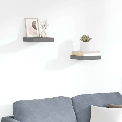 323782 vidaXL Floating Wall Shelves 2 pcs High Gloss Grey 23x23,5x3,8 cm MDF (1/5)