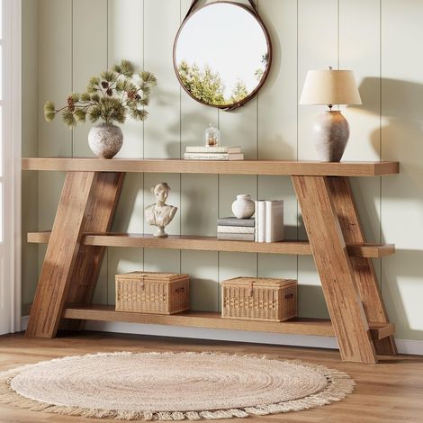 Tribesigns 70.9" Extra Long Console Table with Storage, 3-Tier Narrow Wooden Sofa Table Behind The Couch, Farmhouse Entry Foyer Table for Entryway, Living Room, Hallway, Brown (1/5)