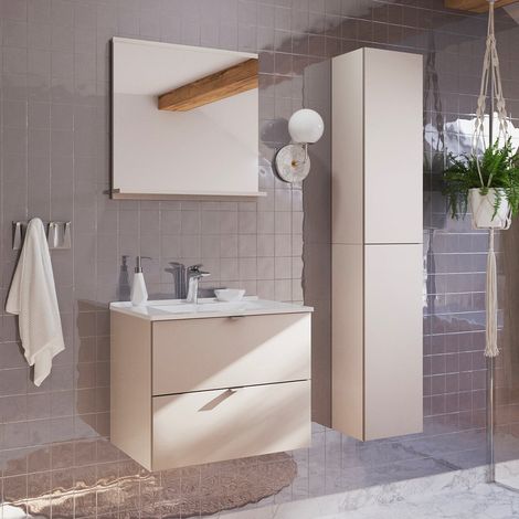 Conjunto de muebles con lavabo individual encastrado 60cm y columna Azel Cachemira (1/5)