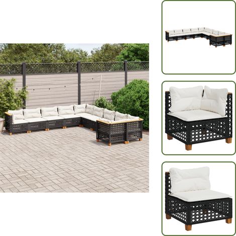 Salon de jardin 10 pcs avec coussins noir résine tressée - Salon De Jardin - Canapé Extérieur - Meuble De Jardin - Set Salon De Jardin - Résine Tressée