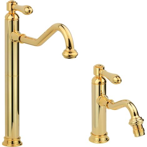 Set miscelatori lavabo alto e bidet modello retrò colore oro Gattoni Oxford KITOXFORDD02