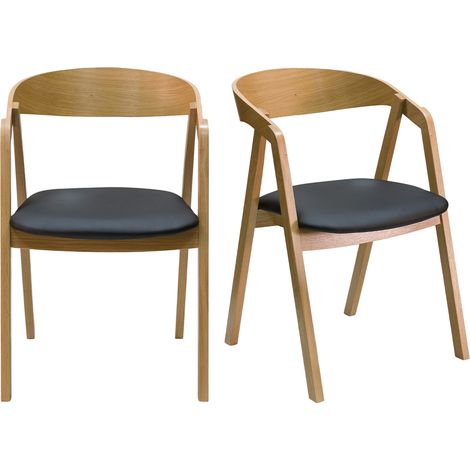 Set de 2 sillas nórdicas apilables de madera clara de roble macizo y asiento negro LOVA (1/4)