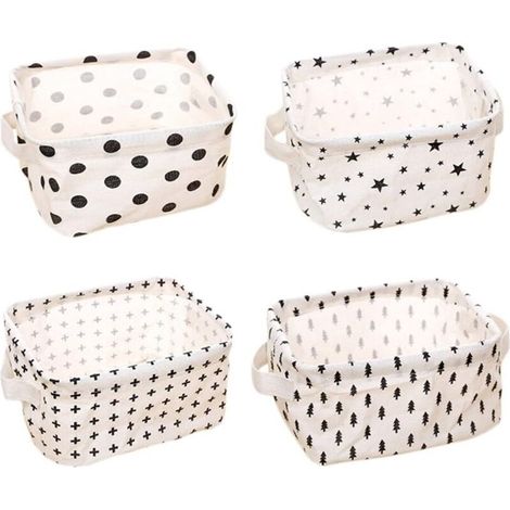 Lot de 4 petits paniers de rangement 20 x 17 x 12,5 cm pour affaires de bébé (pentagramme, triangle, points, croix) (1/3)
