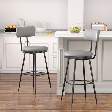 Lot de 2 Tabourets de Bar en Cuir PU, Chaise de Bar Moderne avec Siège Confortable et Base Métallique, Pour Cuisine, Salle à Manger ou Comptoir - Gris foncé