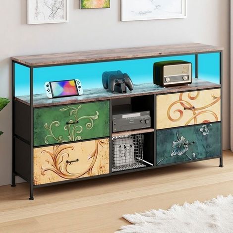 Buffet - 4 Schubladen 3 Regale - Wohnzimmerschrank - 137x29.8x78cm - LED TV-Möbel - Moderner Stil - Aufbewahrungsmöbel - Metallrahmen