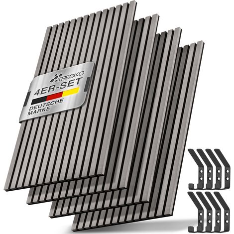 Tresko – Akustikpaneele 4 Stück 120×60 cm – Schallschutz Holzpaneele mit Kleiderhaken – 3D Lamellenwand für Büro und Heimstudio (1/5)