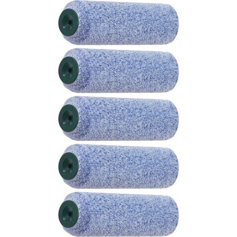 Lot de 5 mini rouleaux peinture 100mm – Poils 12mm pour finition nette – Microfibres polyester – Adapté aux peintures à base d'eau – Rota